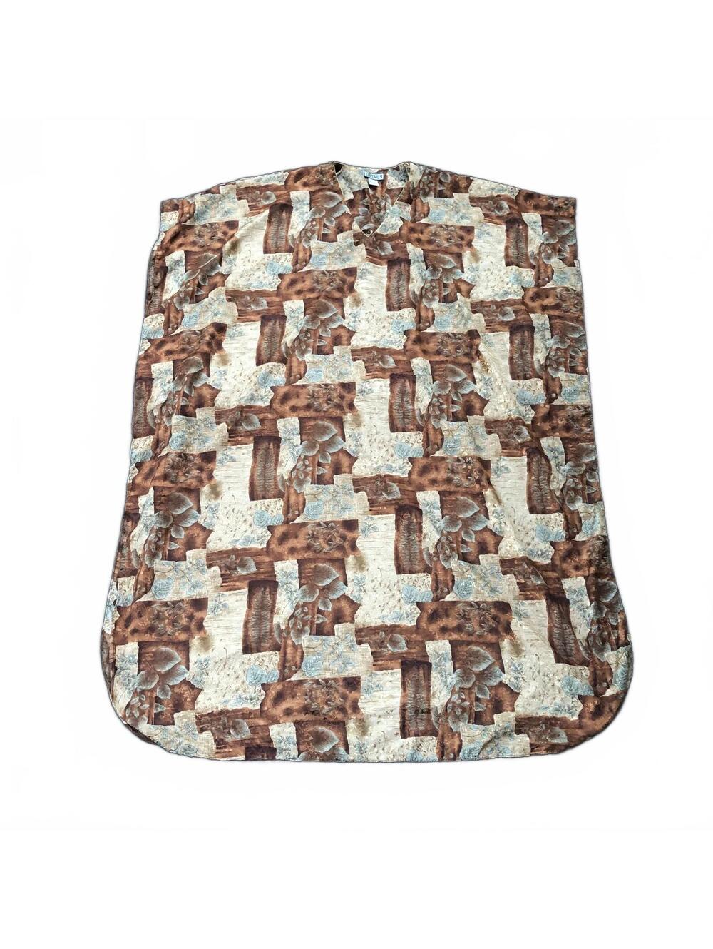 DETAILS Vintage 100% Polyester Brown Floral Patchwork Ethnic Dress Plus Size